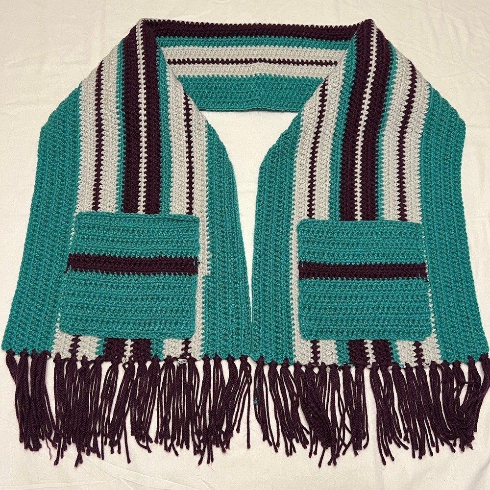 Handmade Crochet Pocket Scarf with Fringe (2651)